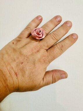 Pink Satin Rose Statement Adjustable Ring